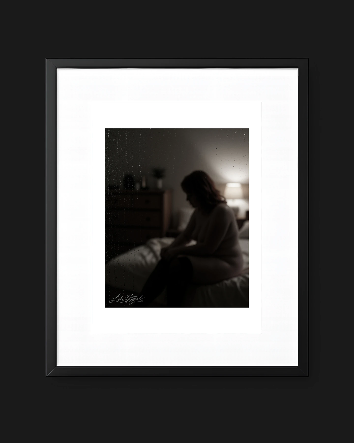 Framed collector edition titled Voyeur, showing a softly focused figure through rain-covered glass